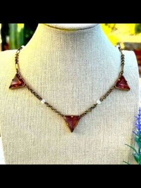 Vintage J Crew Pink Triangle Moonstone Necklace